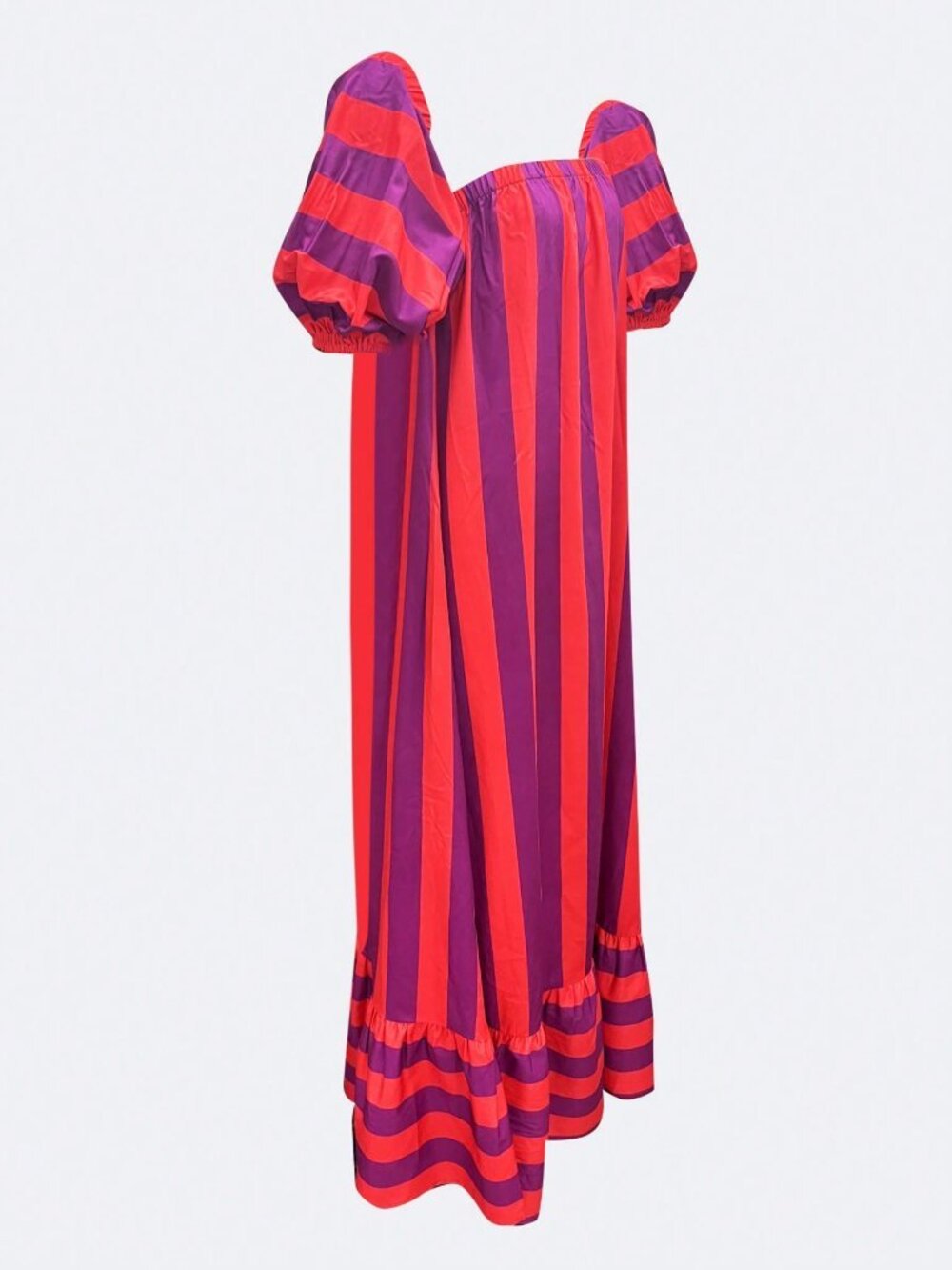 Red Casual Women's Flared Long Off-Shoulder Petal Sleeve Dress - Picture 5 of 7